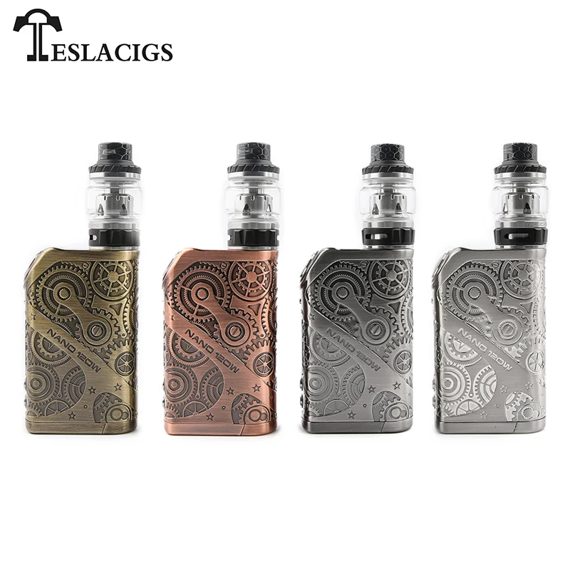 

Original New Tesla Nano 120W Starter kit Steampunk Style VW TC TCR Box Mod with Tallica Tank elektronik sigara Vaporizer