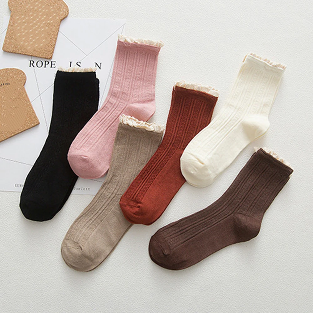 1 Pair Lace Pile Socks Cute Retro Ruffle Frilly Japanese Autumn Ankle ...
