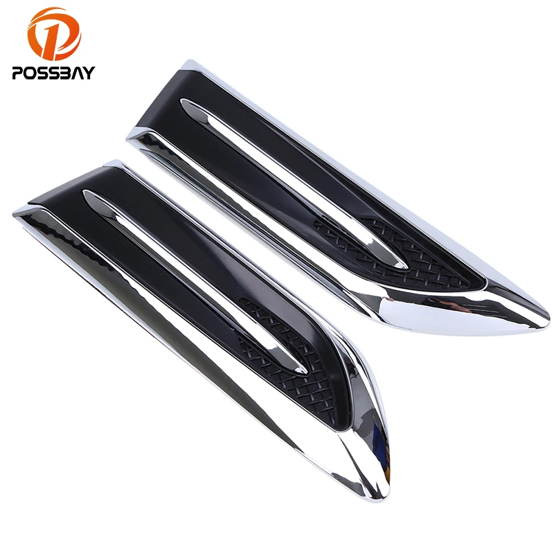 POSSBAY 188mm Racing Style Chrome Stickers Side Vent Car Air Flow Mesh Decoration Sticker Intake