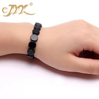 

JYX Baby Bracelet 10x4mm Black Flatly Round Agate Hand Bracelet Jewelry 6.5"