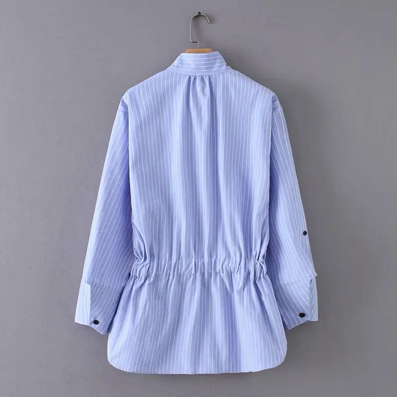 Женские винтажные полосатые Блузы с воротником-стойкой и галстуком-бабочкой на завязках, повседневные блузы, рубашки, женские шикарные кимоно, блузы, топы LS2773