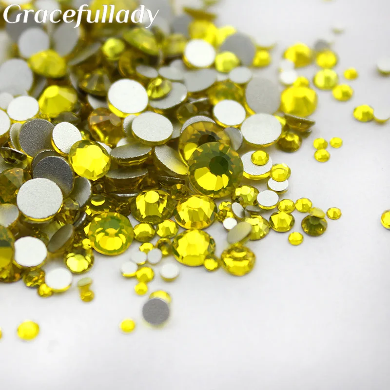 

Mix Sizes SS3-SS30/SS3-SS16 3D Nail Art Rhinestones Shiny Citrine Non HotFix Stones Flatback For Nails Decoration