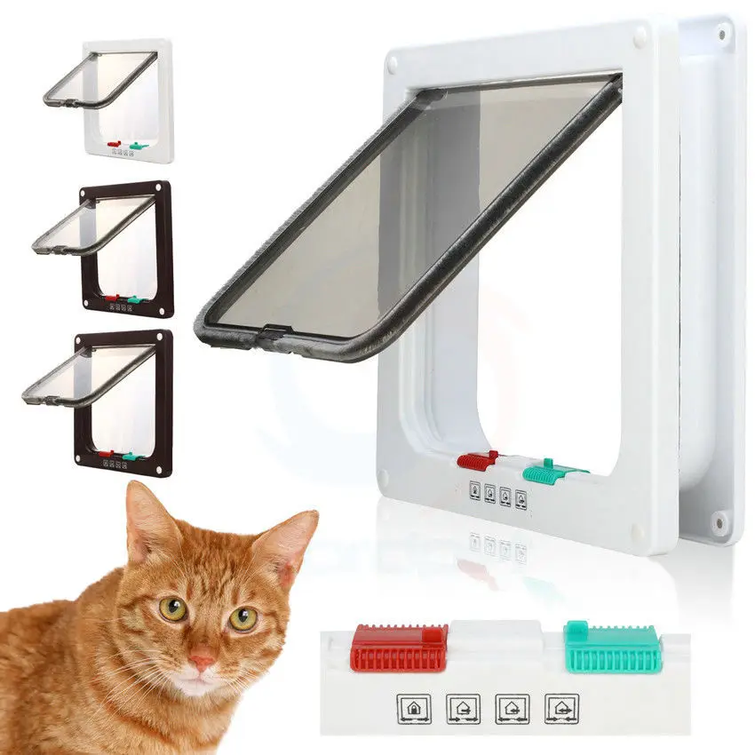 ABS пластик 4 способ кошка котенок собака замок запираемый безопасный заслонка Дверь ворота Коричневый Белый 3 размера