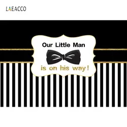 Laeacco Baby Shower фонов наш маленький человек на пути галстук черный белый в полоску плакат снимок, фон для фото студия