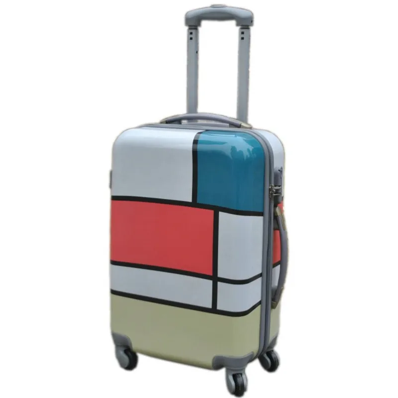 

KUNDUI women suitcase bag, travel trolley case, new style, square grid block decoration color block picture girl luggage Bags