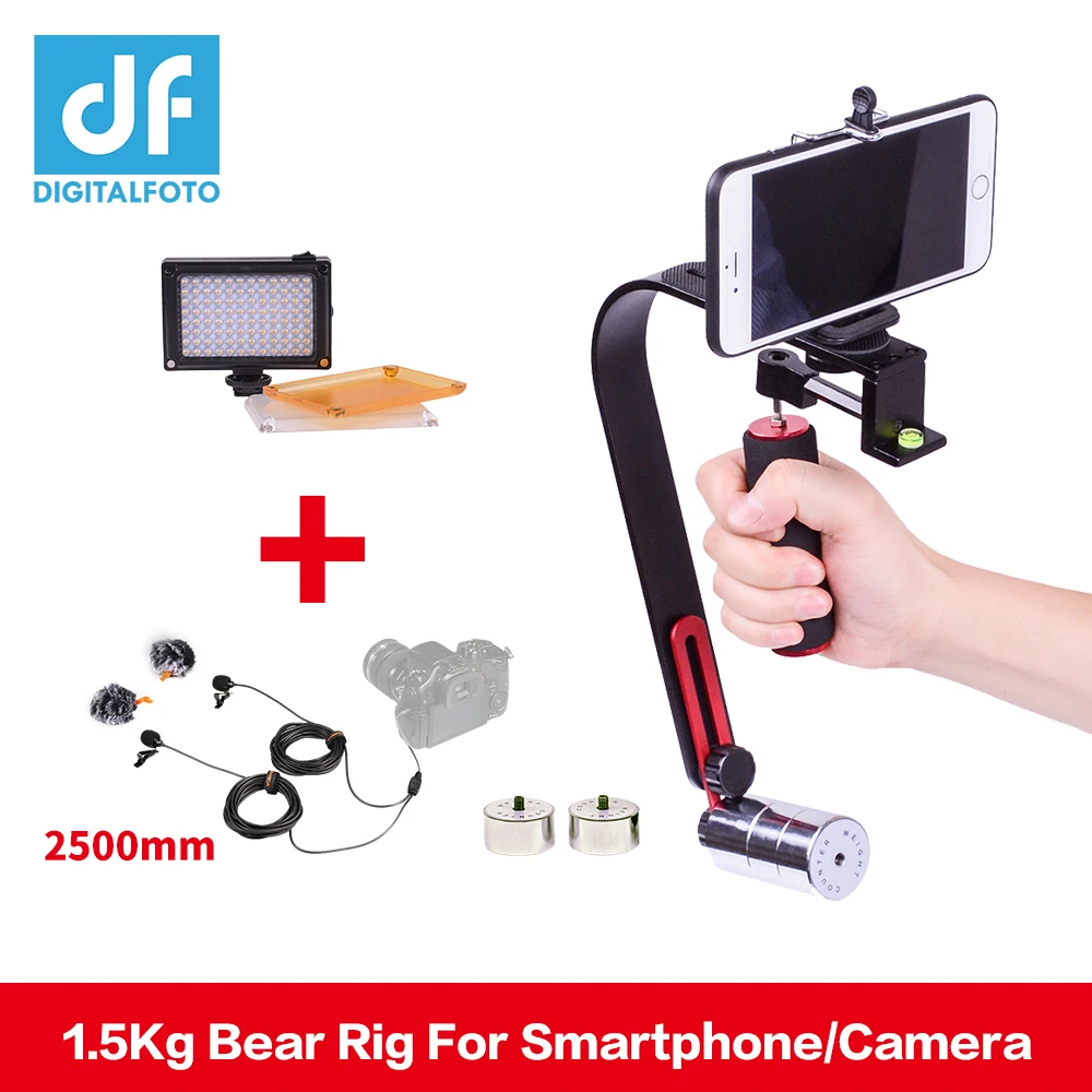 

DIGITALFOTO DSLR camera steadicam 5D2 Video Smartphone Mobile Stabilizer steadycam Led Light Microphone for Nikon Canon Iphone