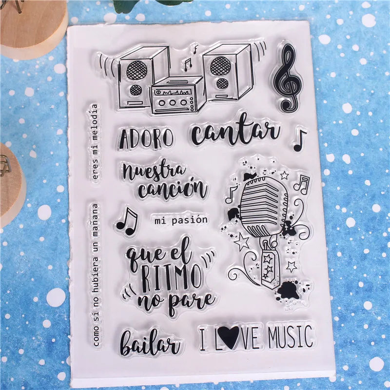 

Italian Words Sing Microphone Music Transparent Clear Silicone Stamp Seal DIY Scrapbooking Photo Album Decorative Stamp Sheets
