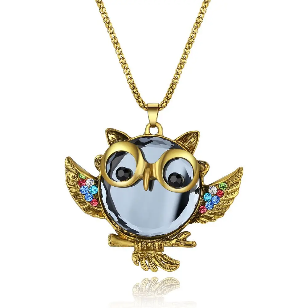 2019 Hot Fashion Womens Necklaces Jewelry Trendy Charms Crystal Owl Necklace black Long Chain Animal Necklaces&Pendants Sale