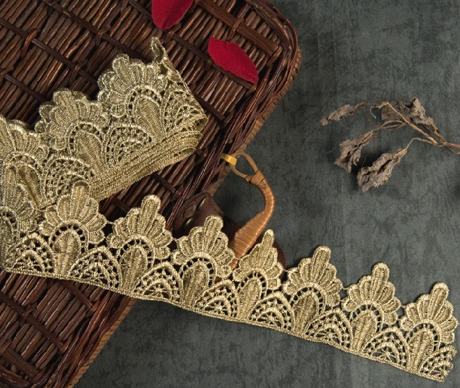Gold lace trim embroidery lace fabric trim Gold vintage lace fabric