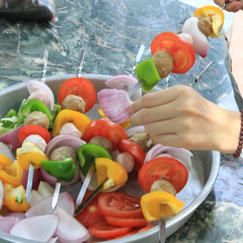 15.7''Stainless Steel Barbeque Skewers Portable BBQ Flat Skewers Shish Kabob Sticks Brbecue Grill Churrasco Sticker GSBKC40
