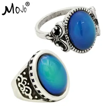 

2PCS Antique Silver Plated Color Changing Mood Rings Changing Color Temperature Emotion Feeling Rings Set For Women/Men 008-051