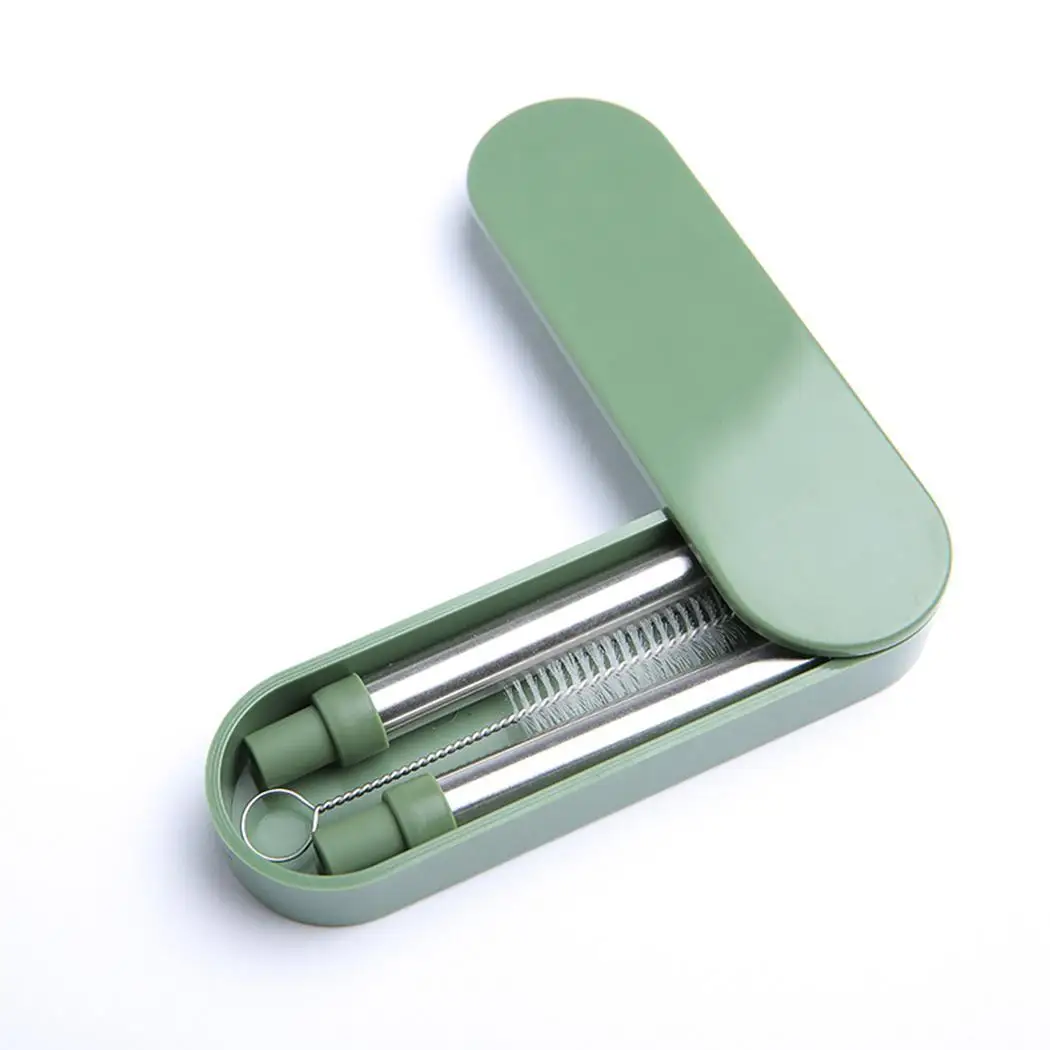 

Portable Folding 304 Stainless Steel Straw with Removable Silicone Tips Food Grade Reusable Drinking Metal Straws Cover