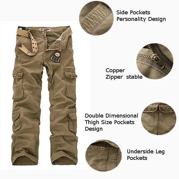Outdooors Loose Large Size Cotton Multi Pockets Cargo Pants