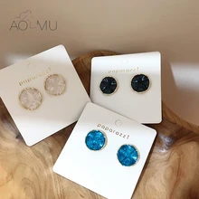 AOMU дизайн корейский простой темперамент нерегулярные красочные круглые золотые металлические серьги-гвоздики для женщин Свадебные ювелирные изделия