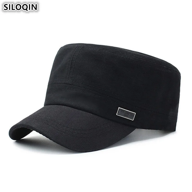 

SILOQIN Adult Men's Flat Caps Cotton Retro Fashion Army Military Hats For Men Snapback Cap Adjustable Size Simple Panama Dad Hat