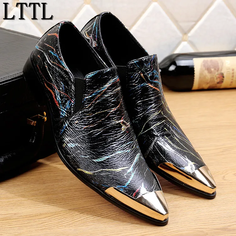 

New Fashion Men Loafers Metal Pointed Top Printed Shoes High Quality Men Flats Shoes Casual Dress Party Shoes Big Size 38-47