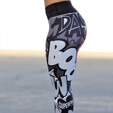 2019 New Comic Words Printing Leggings Put Hip Fold Elastic High Waist Legging Breathable Slim Pants