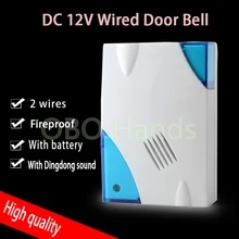 DC12V 2 Wires Wired Door Bell With Dry Battery Fireproof ABS Commercial Bell With Loud Ding Dong Sound For Access Control System