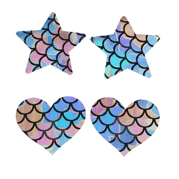 

Set of 6 Pairs Ladies Colorful Mermaid Breast Stickers Disposable Nipple Covers Star Heart Shape Pasties