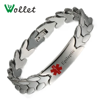 

Wollet Jewelry Magnetic Epileptic Medical Logo Alert Tungsten ID Bracelet Bangle For Men Health Energy Germanium 21cm