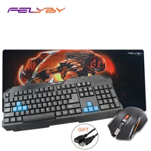 FELYBY USB Беспроводная клавиатура для ПК и набор коврик для мыши и беспроводная мышь+ USB удлинитель(подарок