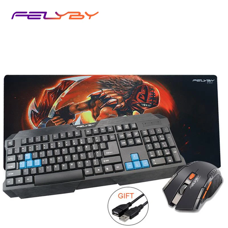 

FELYBY USB Cordless Keyboard for PC and Set Mouse Pad and Wireless Mouse + USB Extension (gift)