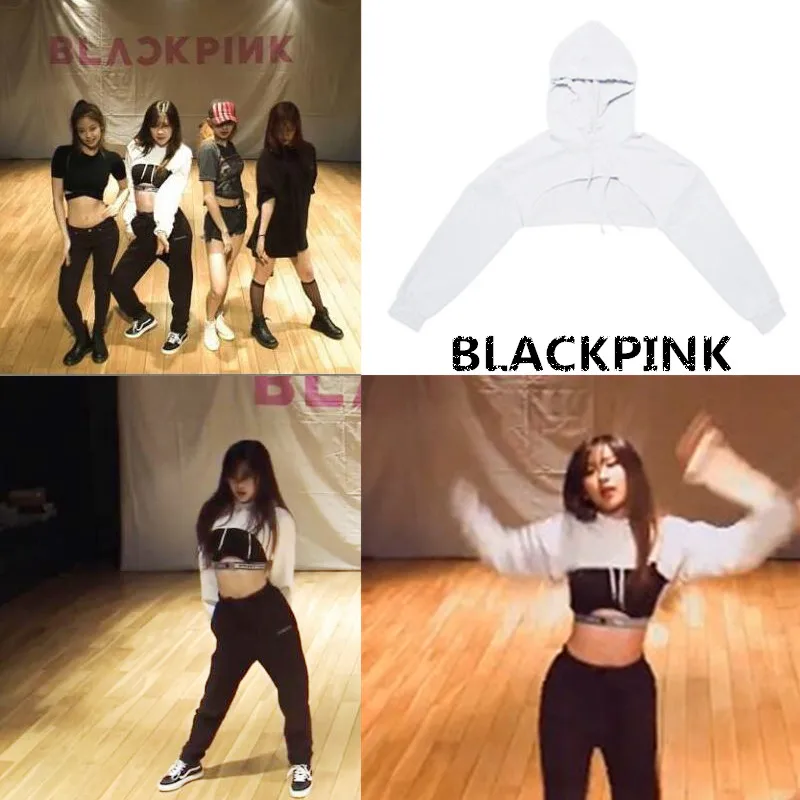 

kpop Blackpink Small Sexy Exercise room ultra short hoodies streetwear Long Sleeve Sweatshirts Women Korean Fans Fashion Clothes