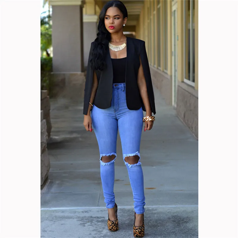Fashion Clock Slim Cape Blazer Women Office Coat Outwear