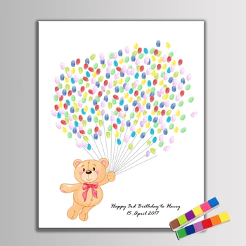 

HAOCHU Creative Guest Book DIY Fingerprint Teddy Bear Fly with Balloon For Kid Birthday Baby Shower Children Room Decoration
