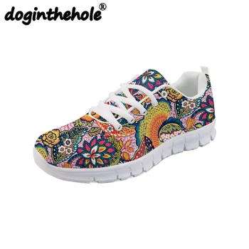

doginthehole Walking Shoes Women Breathable Vintage Floral Printing Mesh Sport Shoes for Women Lace-up Female Sneakers Outdoor