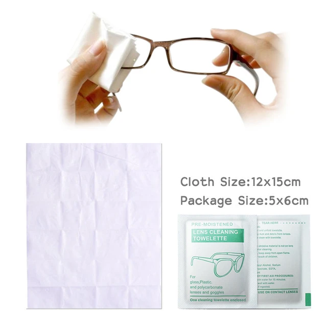 Comprar 100 unids/caja gafas desechables toallita antivaho anit-fog lentes  toallitas limpiador de gafas toallita húmeda