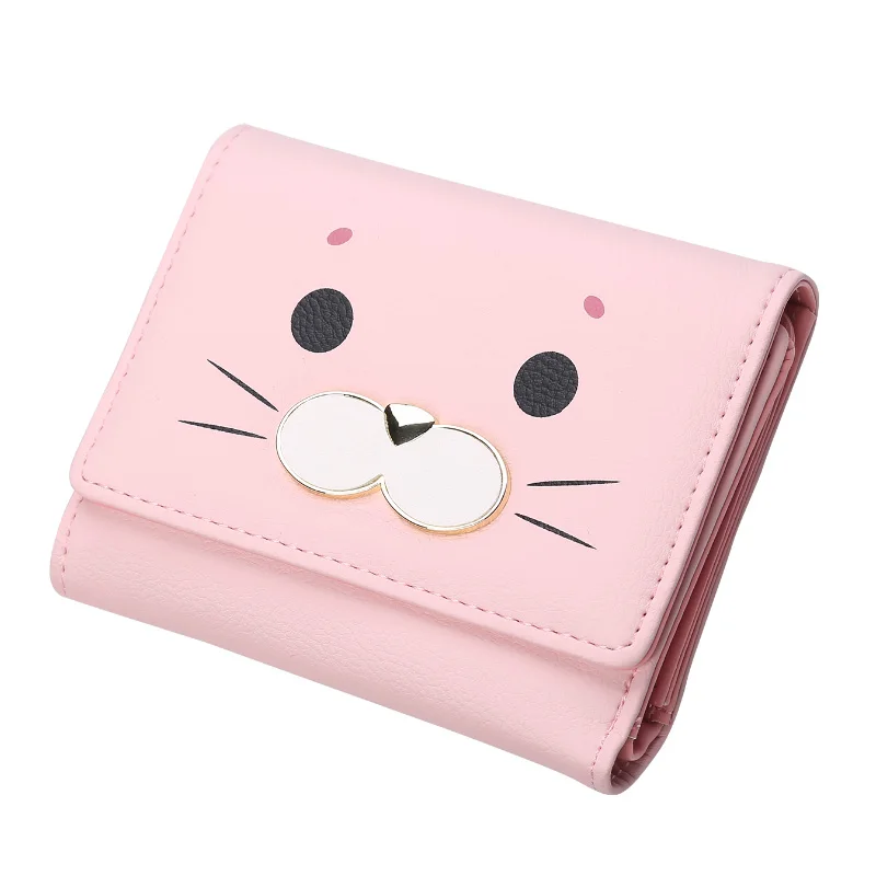 

Short Sweet Cute Student Wallet PU Leather Handbags for Teenagers Girls Purse Coin Card Dollar Suture Soft Snap Clutch Bag