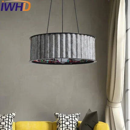 

IWHD Iron Hanglampen Circular Vintage Pendant Lights LED Style Loft Industrial Retro Hanging Lamp Bedroom Kitchen Iluminacion