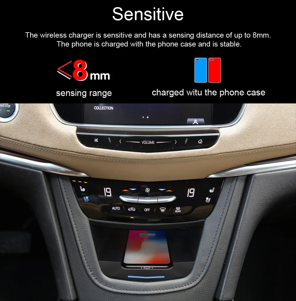 Sale Aotsr QI Wireless Car Charger For Cadillac XT5 2017-2019 Intelligent Infrared Fast Wireless Charging Car Phone Holder for iPhone 5