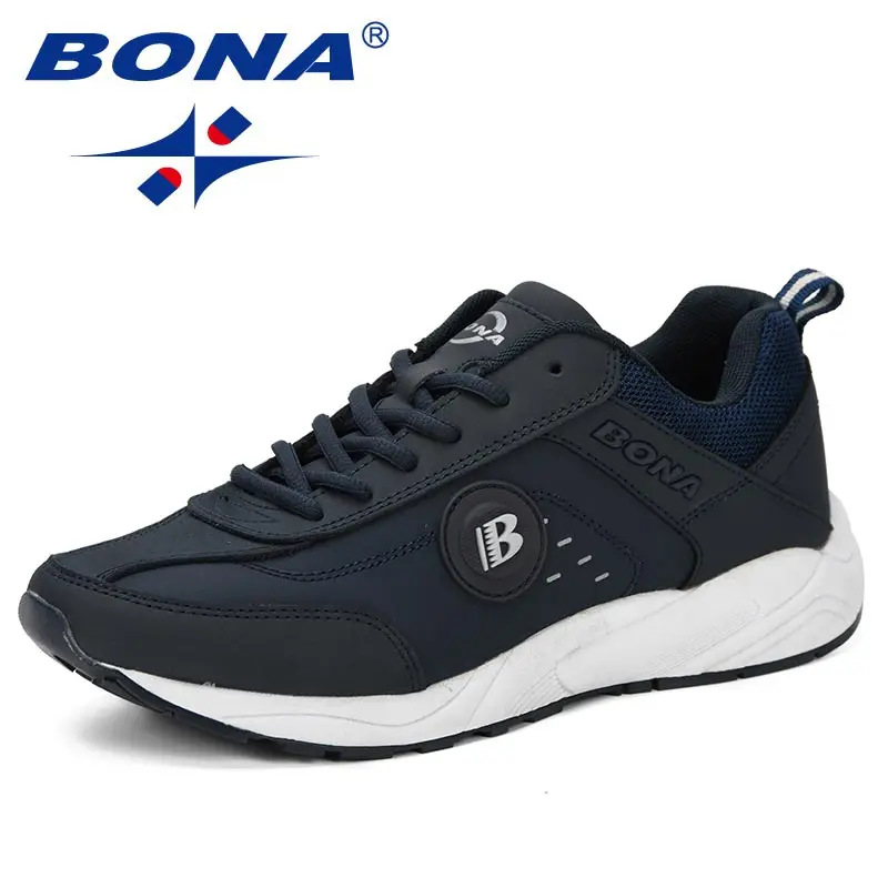 BONA/ Весенняя повседневная обувь; Мужская дышащая обувь; Tenis Masculino; обувь; zapatos hombre Sapatos; Уличная обувь; удобные мужские кроссовки - Цвет: DEEP BLUE SLIVERGREY