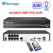 Techage H.265 4CH 8CH 4MP 5MP 1080P POE NVR Audio Out Security Surveillance Network Video Recorder Up to 16CH For POE IP Camera