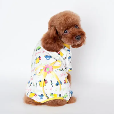 Мультяшная Пижама для собак и кошек; комбинезон для собак с принтом животных; рубашка с галстуком-бабочкой; одежда из хлопка для щенков; одежда для чихуахуа; DOGGYZSTYLE - Цвет: Yellow