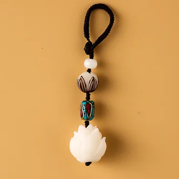 

Vintage Handmade Carved Bodhi Lotus Flower Keychain For Women Men Wood Jewelry Hanging Charms Simple Nepal Bead Key Chains