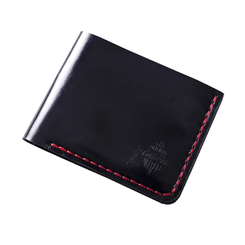 Leather Wallet Men Handmade Black Wallet with Red Stitching Men's Top Grain Leather Card Wallet Personalized Gift Purse for Boys