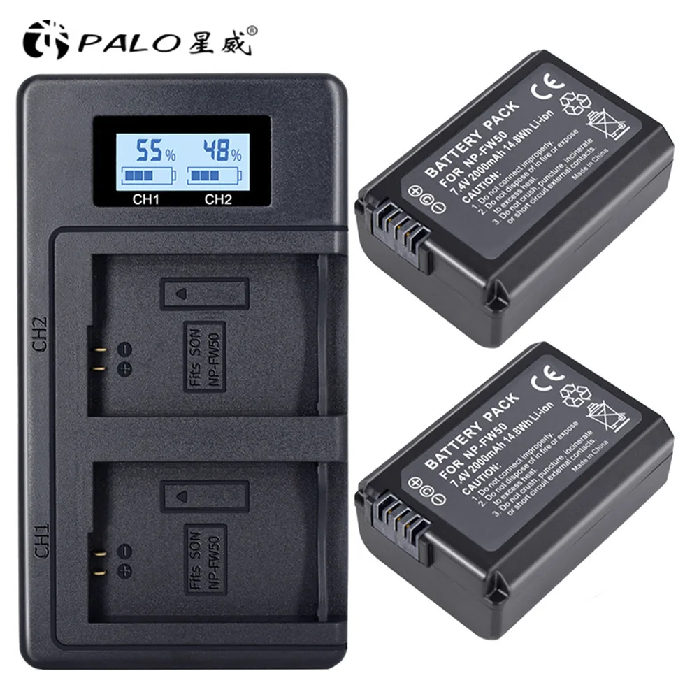 

PALO 2pcs 2000mAh NP-FW50 NP FW50 Camera Battery + LCD USB Dual Charger for Sony Alpha a6500 a6300 a6000 a5000 a3000 NEX-3 a7R