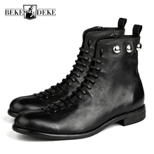 Английский стиль; мужские ботинки из натуральной коровьей кожи на низком каблуке; зимние ботинки в байкерском стиле в стиле ретро; мужские ботильоны на шнуровке; Chaussures