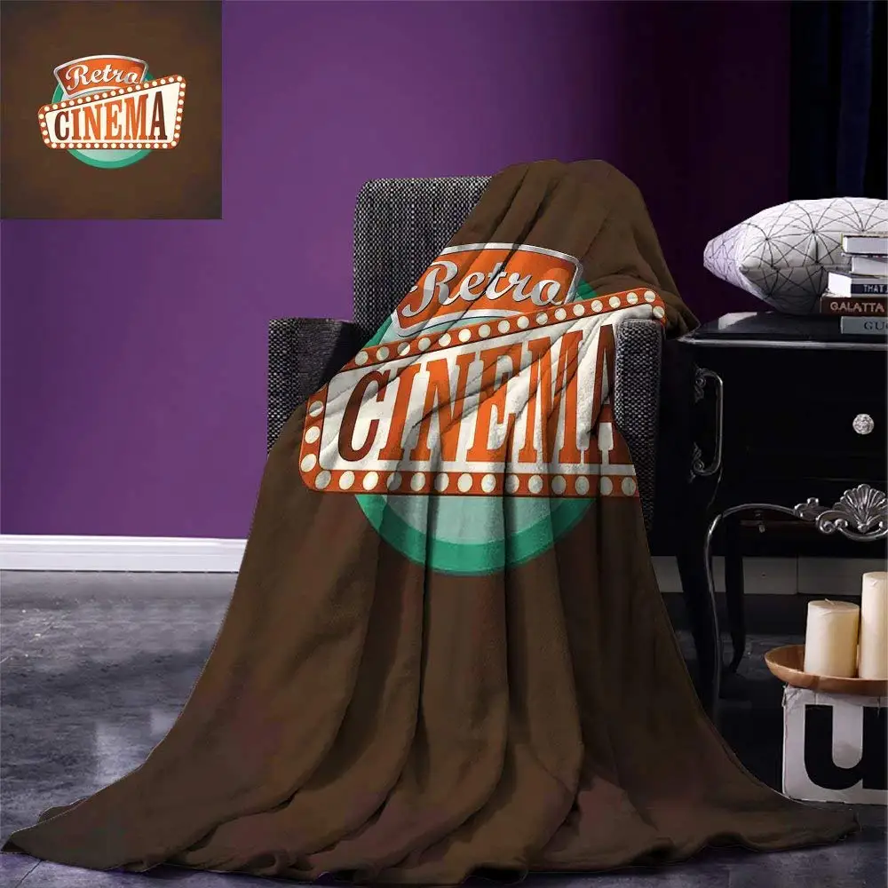 Movie Theater Throw Retro Style Cinema Sign Design Film Festival Hollywood Theme Warm Microfiber