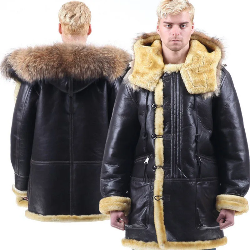 Мужская куртка из натуральной кожи, пальто из овчины с меховым воротником и капюшоном, мужские зимние пальто с защитой от холода, меховая цельная верхняя одежда, оригинальная Экология