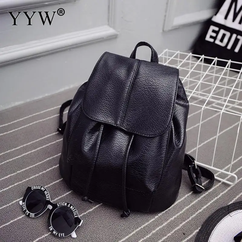Yyw Brand Pu Leather Backpack Black Casual Softbags Shoulder Bags
