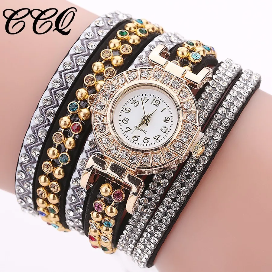 

2017 New Women CCQ Brand Luxury Gold Full Crystal Bracelet Clock Quartz Wrist Watch Ladies Dress Vintage Watch Drop Shipping