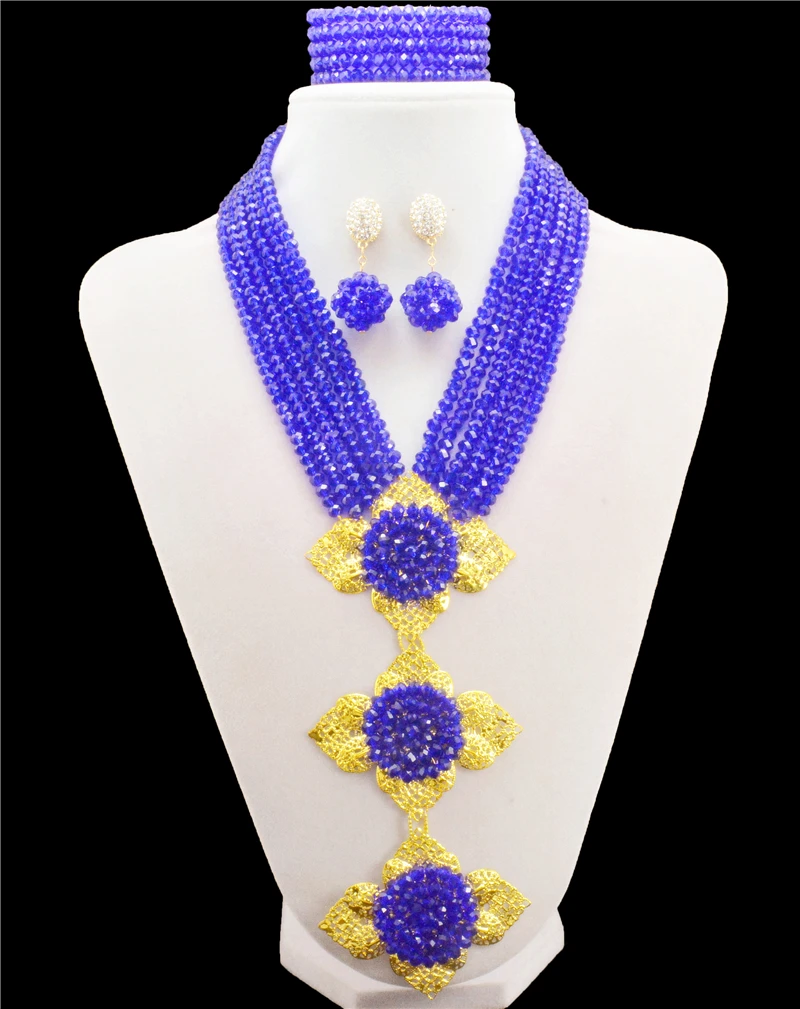 

Royal blue Hot Style Colorful Nigerian Wedding African Beads Jewelry Set Crystal Nigerian Wedding African Beads