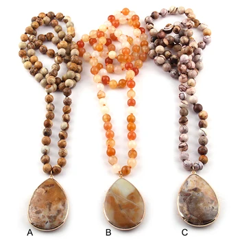 

Free Shipping Fashion Bohemian Tribal Jewelry Semi Precious Stones Knotted Stone Drop Pendant Necklaces