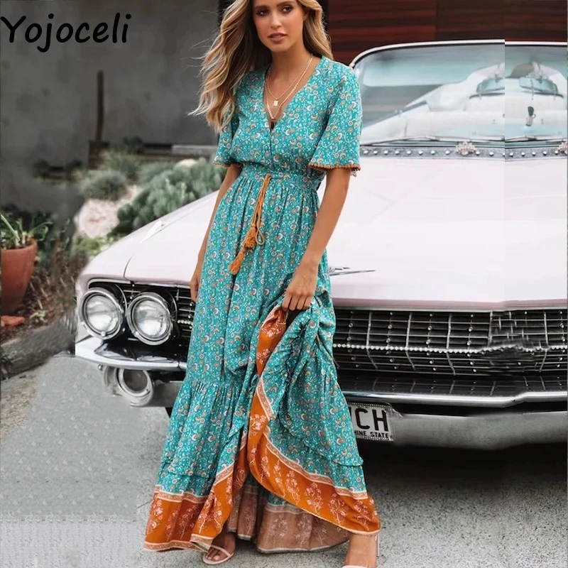 Yojoceli/длинное пляжное платье с кисточками и рюшами в стиле бохо женское летнее