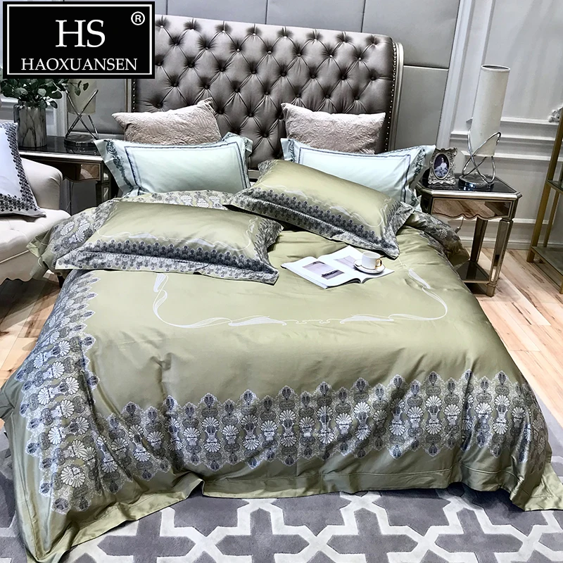 

Egyptian Cotton 4Pcs Bedding Sets Fashion Lace Pattern Digital Print Bed Linen Sets 800 Thread Count Bed Set Queen King Size