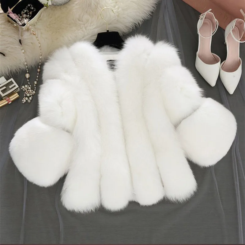 Fourrure Imitation Taille Casaco Décontracté Manteau Paragraphe pink Chaleureux Gray 2018 Court Hiver Luxe white A853 Manches Automne Renard De Sept Femmes Pele Grande 85q50wT